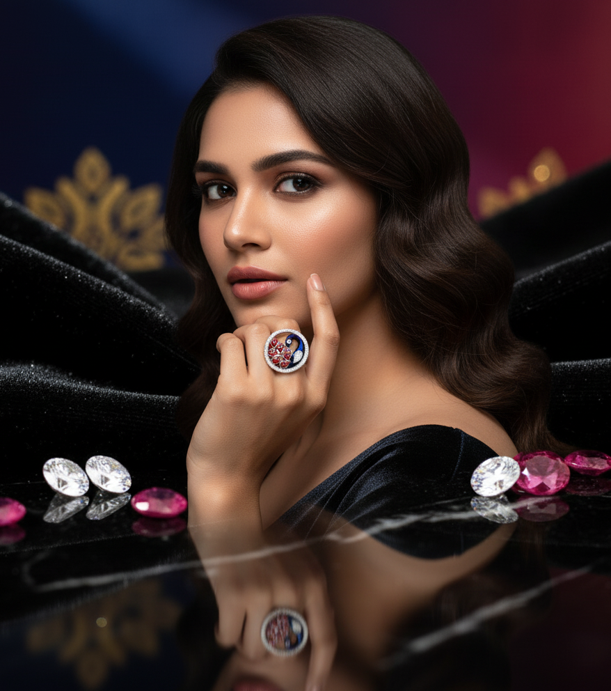 Silver Gorgeous Red Gem Stone Peacock Girls Ring